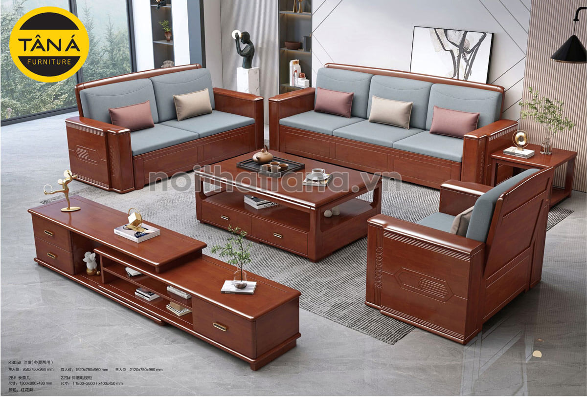 mẫu ghế sofa gỗ bọc nệm vải cao cấp