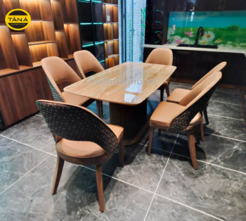 Bộ Bàn Ăn Mặt Đá Tự Nhiên 8 Ghế Nhập Khẩu BA163