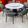 Bộ Bàn Ăn Tròn Mặt Đá Ceramic Có Mâm Xoay 6 Ghế Nhập Khẩu BA184
