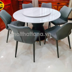 Bộ Bàn Ăn Tròn Mặt Đá Ceramic Có Mâm Xoay 6 Ghế Nhập Khẩu BA184
