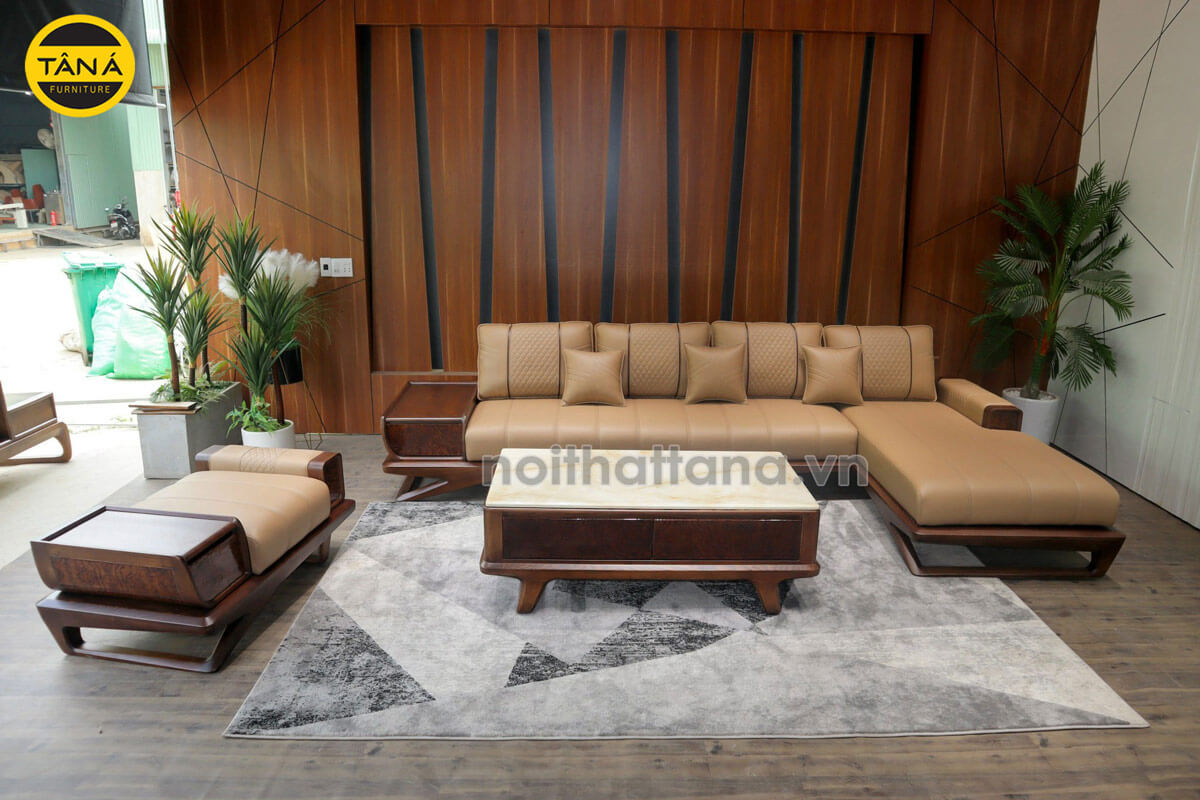 mẫu ghế salon sofa gỗ sồi cho phòng khách hiện đại