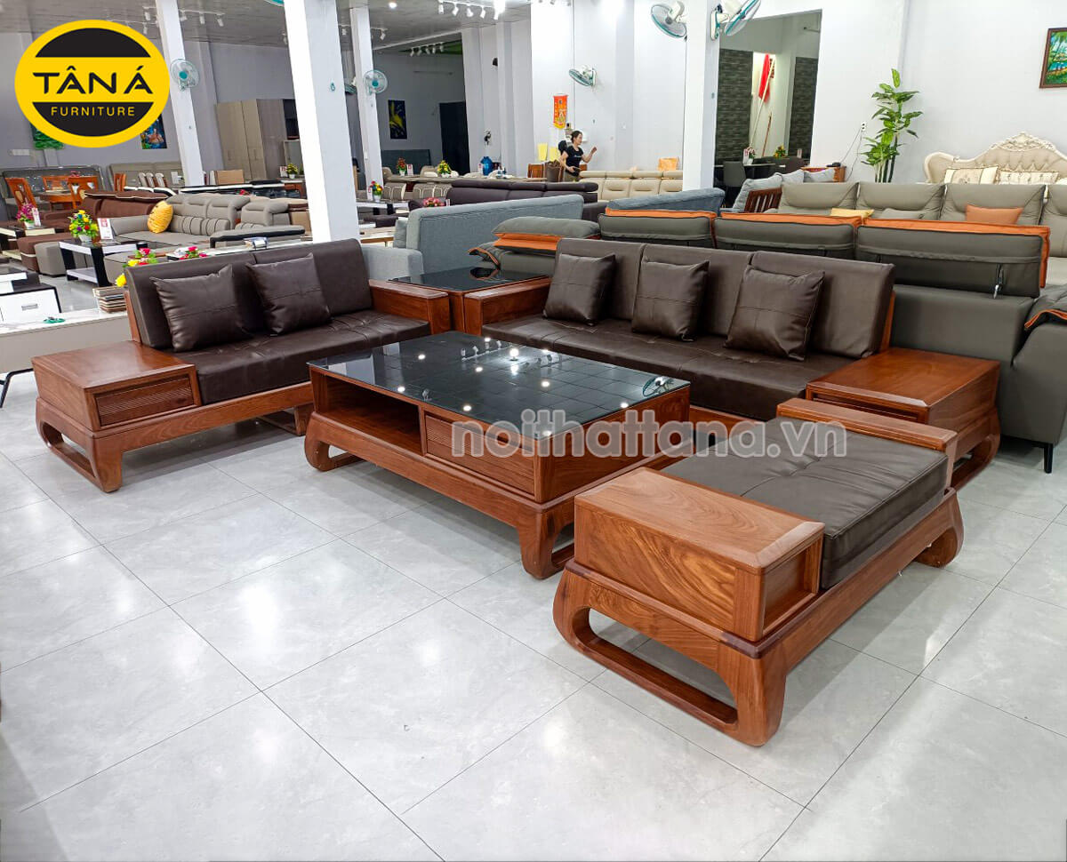 Sofa Băng Gỗ Hương Bọc Da Cao Cấp