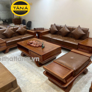 Sofa Băng Gỗ Hương Bọc Da Cao Cấp Chân Thuyền TA-G28