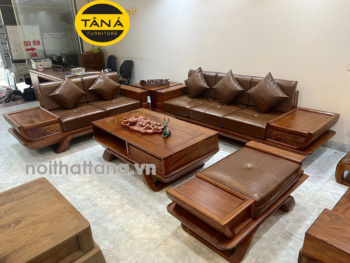 Sofa Băng Gỗ Hương Bọc Da Cao Cấp Chân Thuyền TA-G28