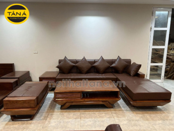 Sofa Băng Gỗ Sồi Góc L Bọc Da Hiện Đại TA-G27