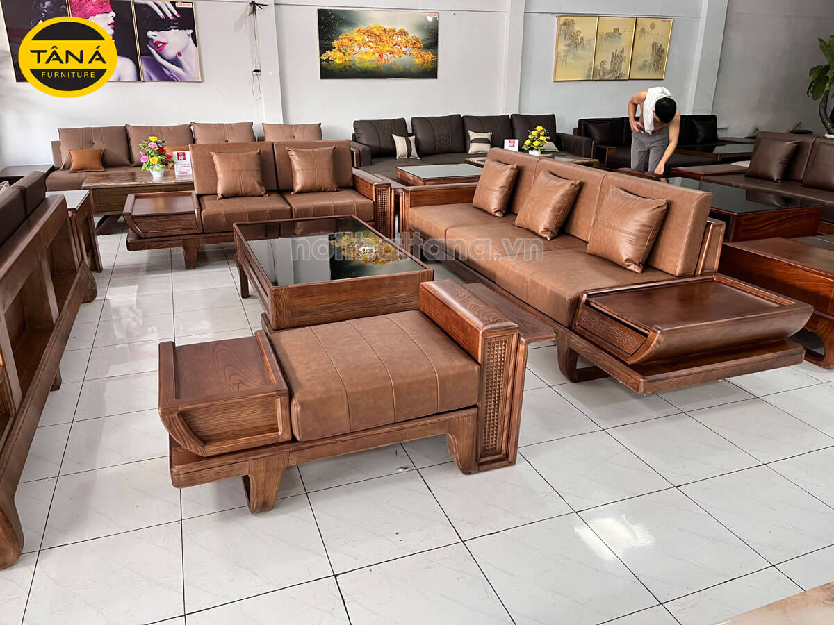 Sofa Băng Gỗ Sồi Bọc Da Cao Cấp TA-G25