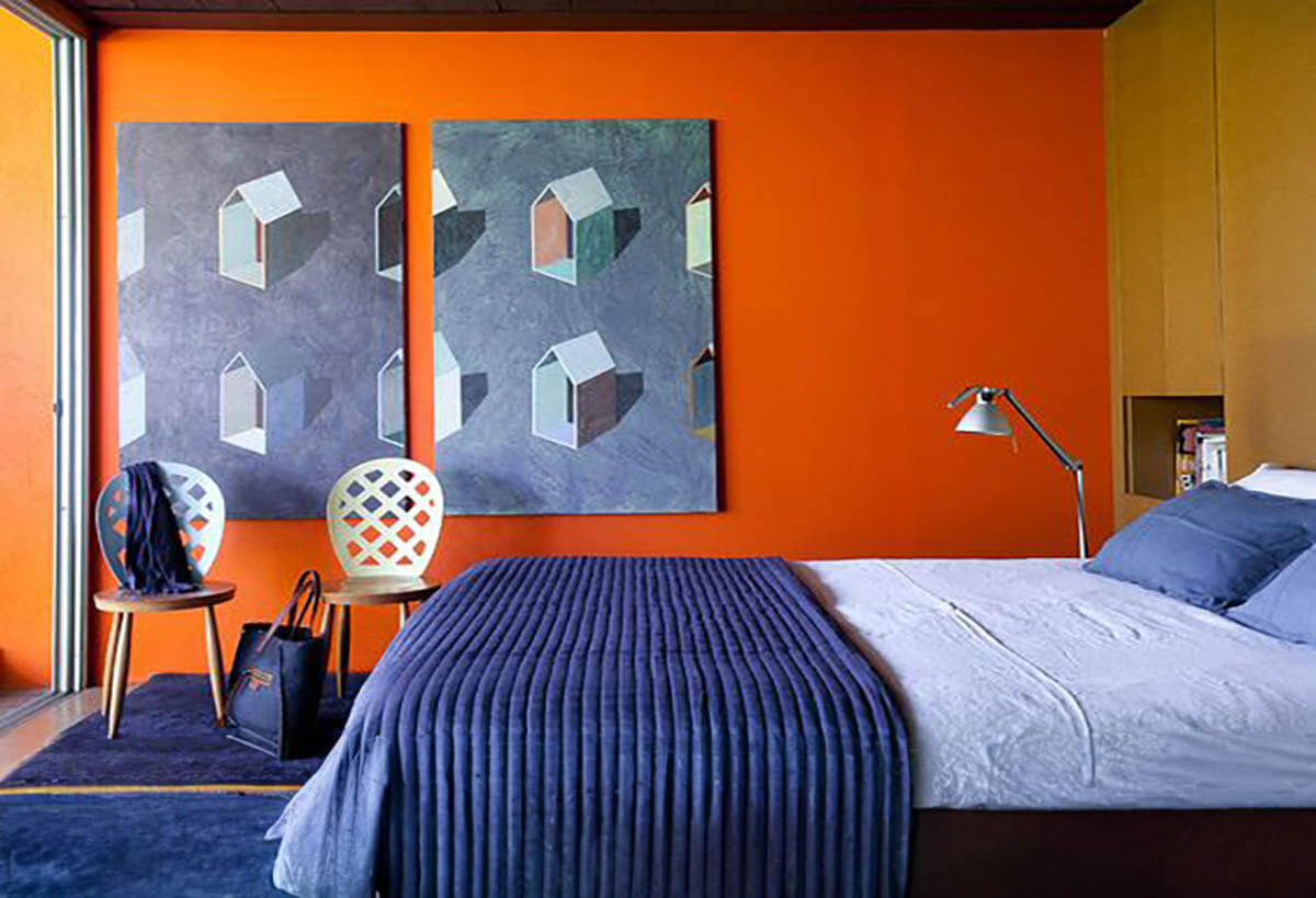 thiết kế phòng ngủ theo màu sắc tương phản