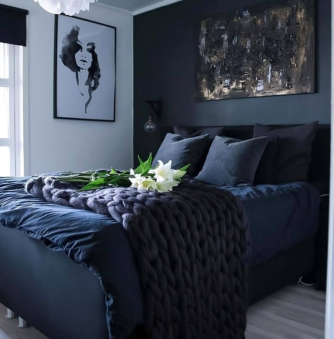 thiết kế phòng ngủ theo màu xanh navy