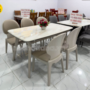 Bộ Bàn Ăn Mặt Đá 6 Ghế BA-YT23-91 Màu Kem Sữa Trang Nhã