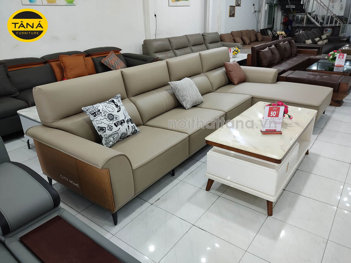 ghế sofa vải giả da phòng khách hiện đại