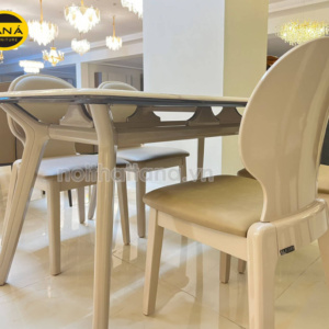 Bộ Bàn Ăn Mặt Đá 6 Ghế BA-YT23-91 Màu Kem Sữa Trang Nhã