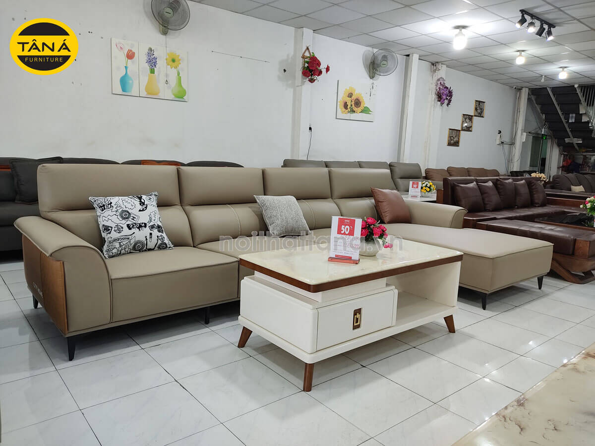 ghế sofa vải giả da phòng khách hiện đại