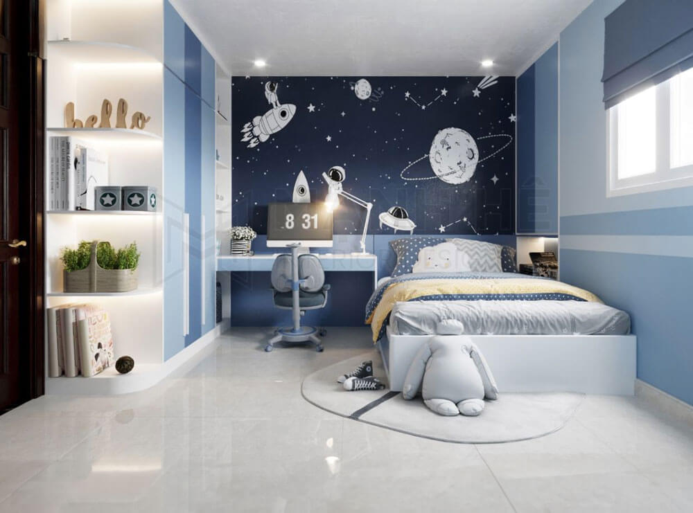 mẫu thiết kế Phòng ngủ chủ đề vũ trụ cho bé trai