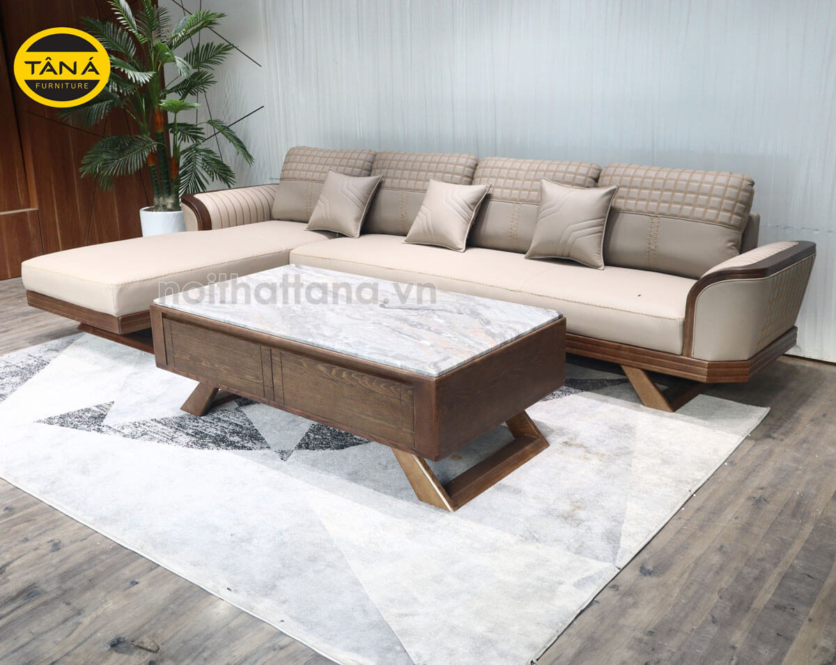 Ghế Sofa Gỗ Sồi Góc L Bọc Da Hiện Đại TA-894AB