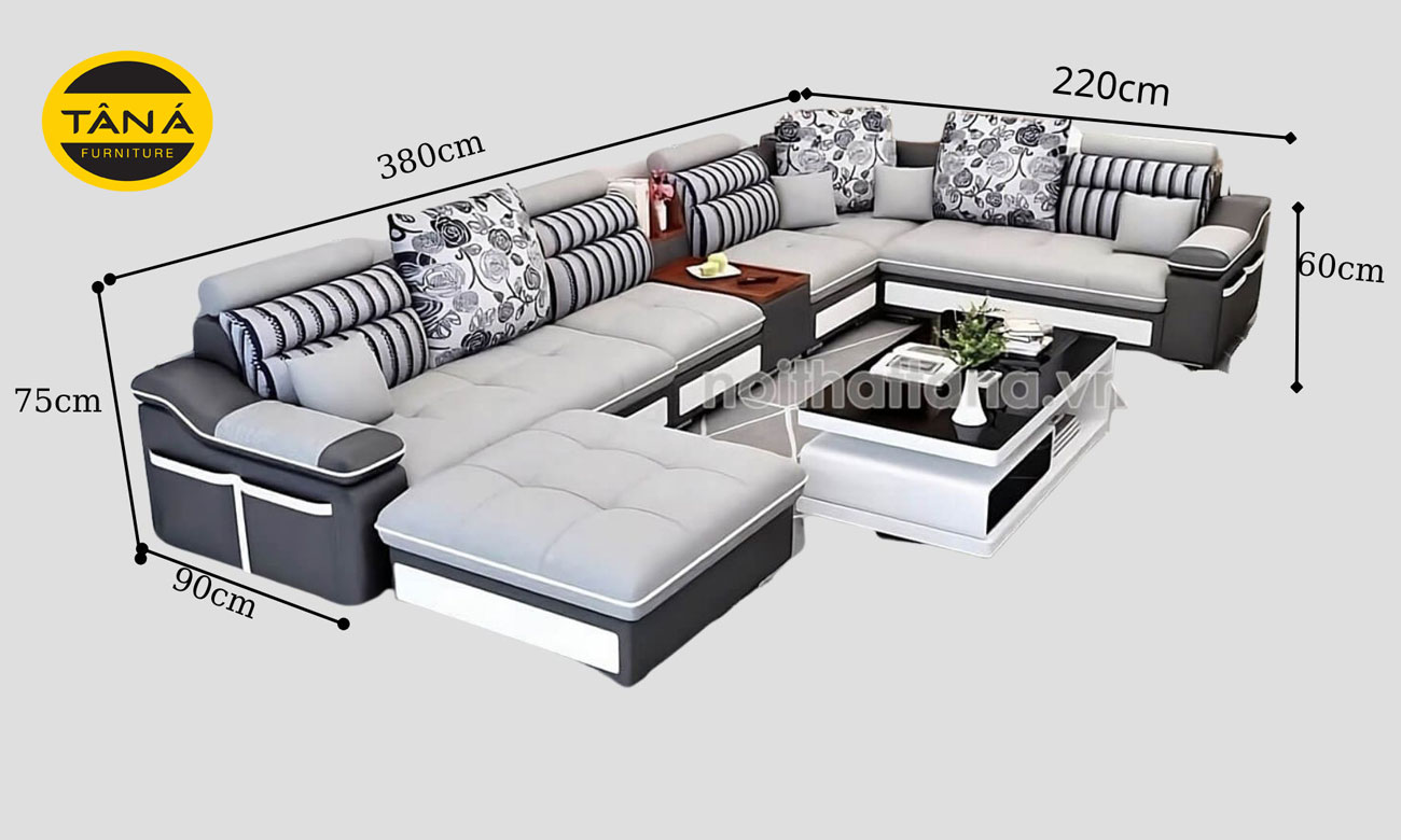 Kích thước sofa gỗ chữ U tiêu chuẩn