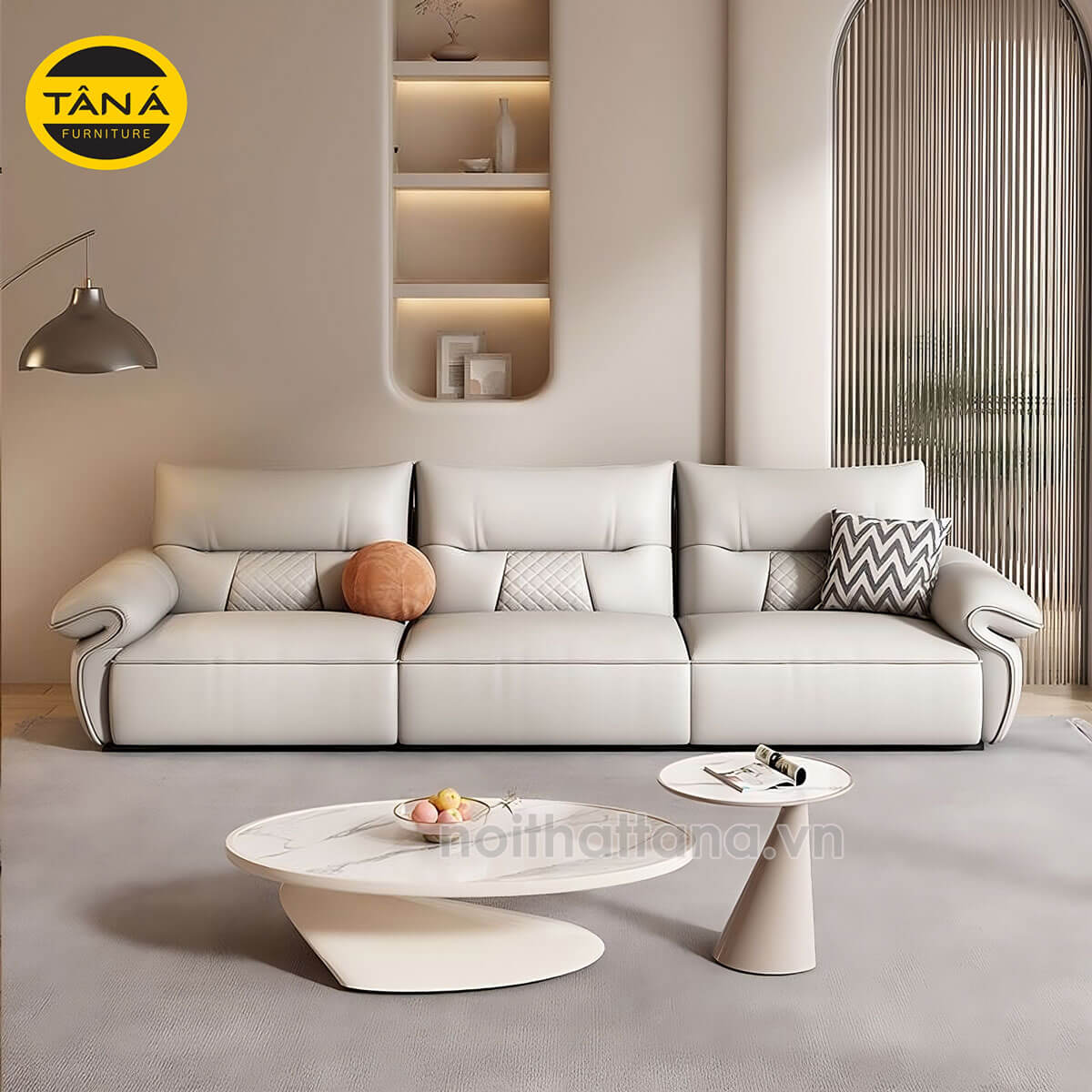 Trang trí tường sau sofa theo phong cách hiện đại tối giản.