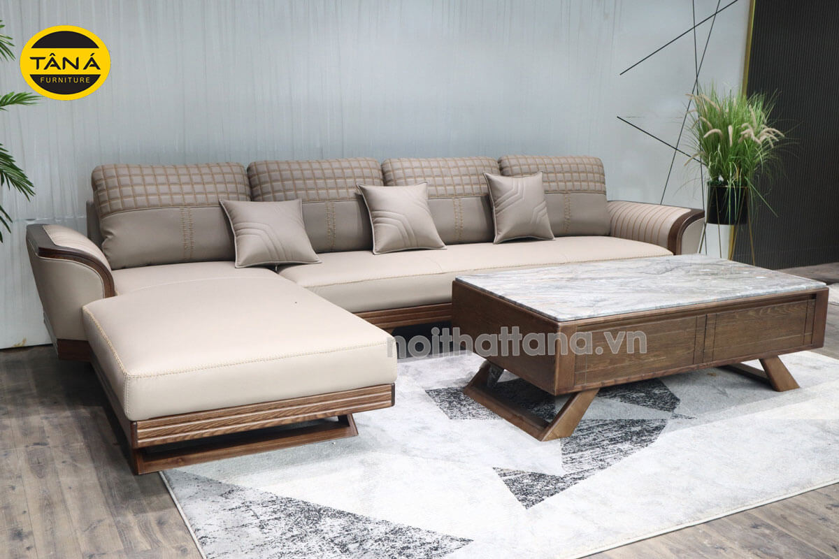 Ghế Sofa Gỗ Sồi Góc L Bọc Da Hiện Đại TA-894AB