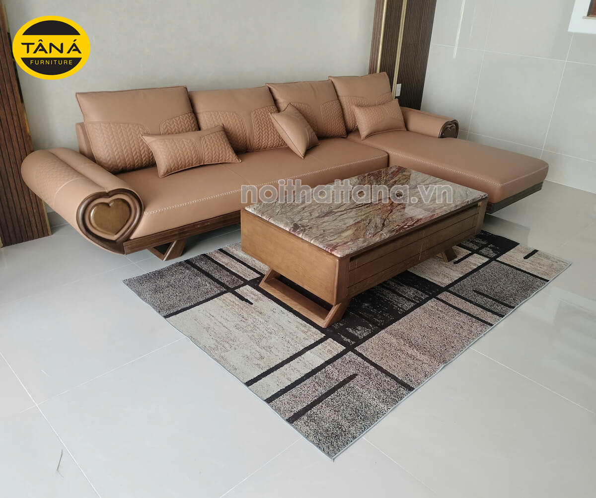 Ghế Sofa Gỗ Sồi Hình Trái Tim TA-896AB Góc L Bọc Da Cao Cấp Chống Trầy Xước, Lau Được Mực