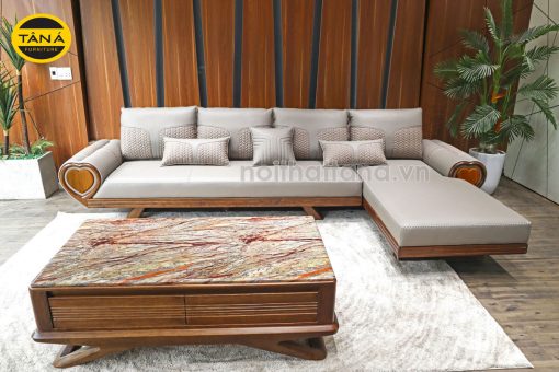 Ghế sofa gỗ sồi góc L bọc da hình trái tim TA-896-AB