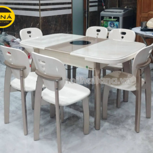 Bộ Bàn Ăn Mặt Đá 6 Ghế BA-APH7027 Gấp Gọn Có Bếp Từ
