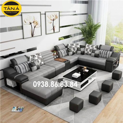 Sofa Da Góc Chữ U Hiện Đại Cho Phòng Khách Rộng NV18