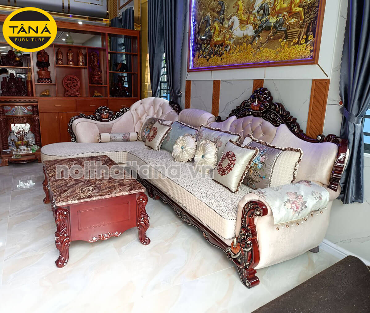 Bộ sofa vải nỉ tân cổ điển nhập khẩu cao cấp tại sóc trăng