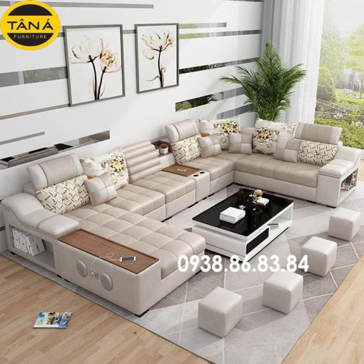 Sofa Da Góc Chữ U Cho Phòng Khách Rộng Hiện Đại NV19