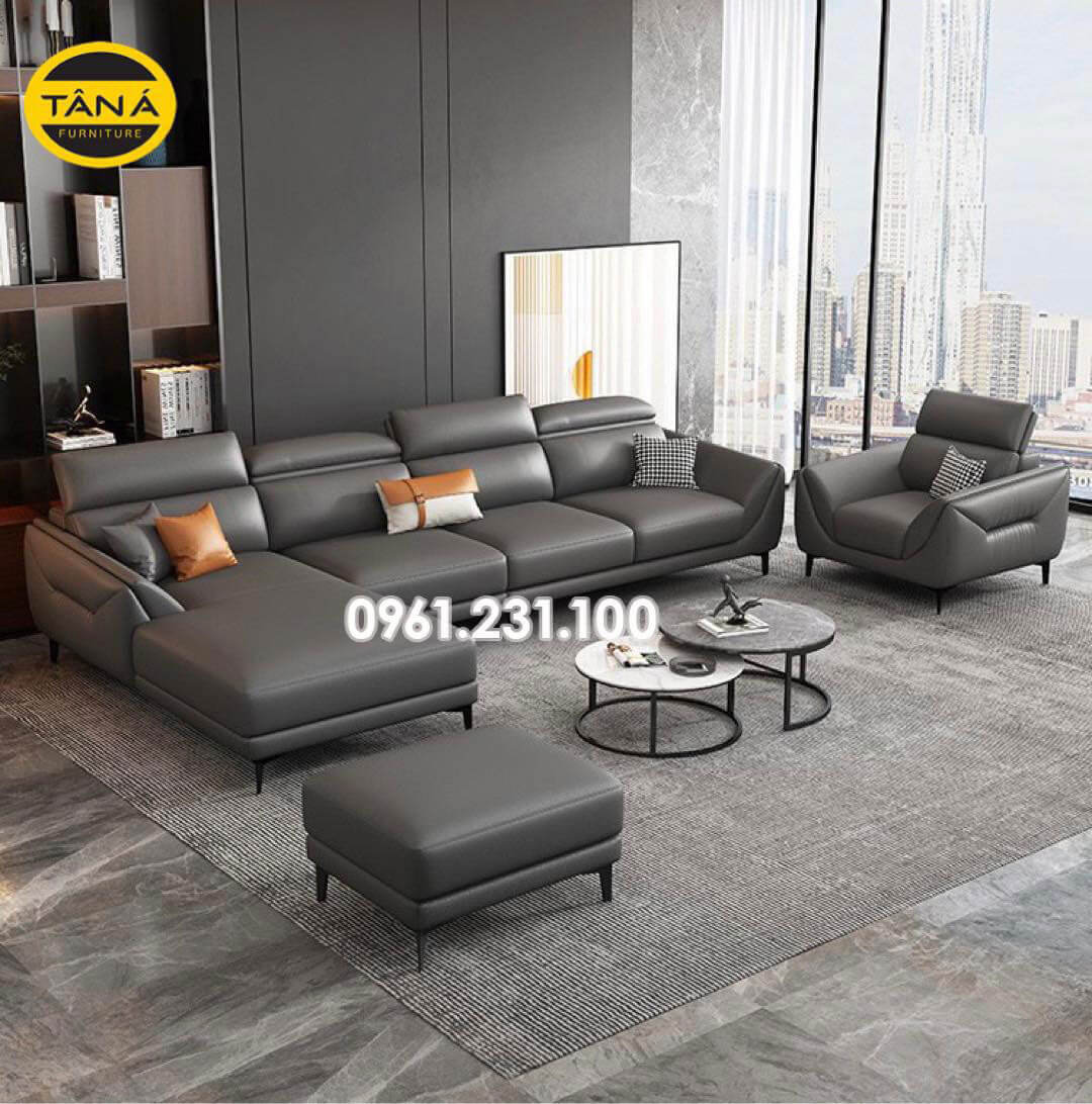 Sofa Da Hàn Quốc Góc L + Ghế Đơn N136-D Phong Cách Châu Âu Hiện Đại