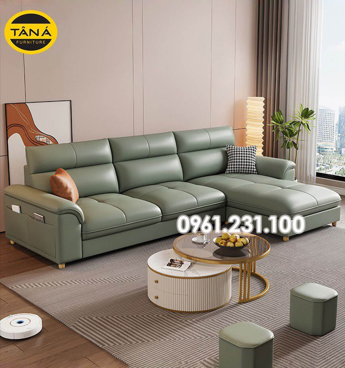 Sofa Da Hàn Quốc N148 Dài 2m4, Góc Chữ L Cho Phòng Khách Nhỏ