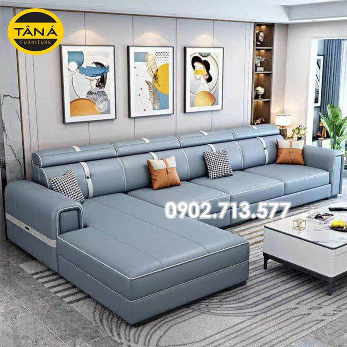 Sofa Gỗ Bọc Da Góc Chữ L Kiểu Hiện Đại Cho Phòng Khách N156