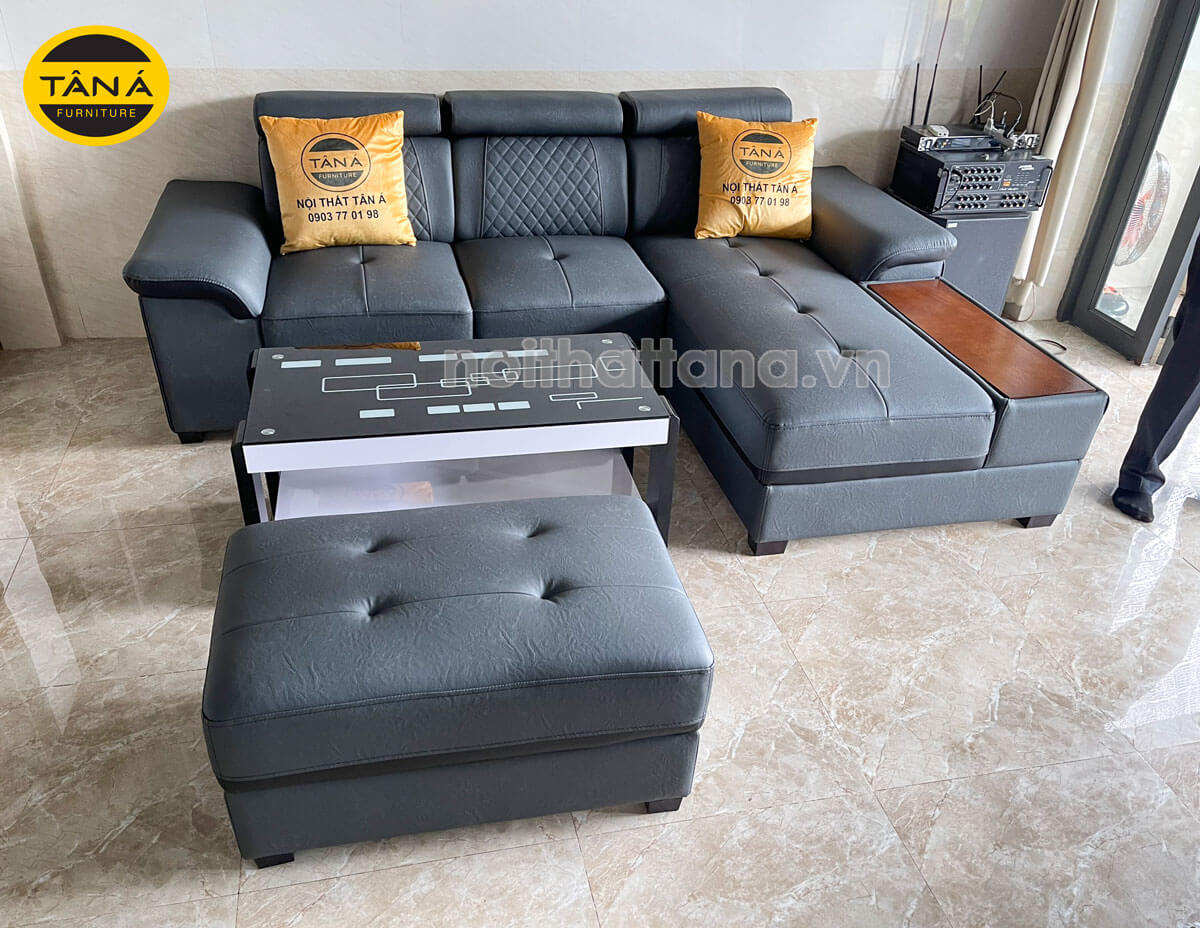 Ghế sofa da góc L cho phòng khách nhỏ gọn 