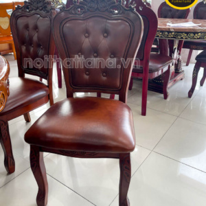 Bộ Bàn Ăn Tròn Mặt Đá Xoay BA198 Tân Cổ Điển 8 Ghế Gỗ Sồi Cao Cấp