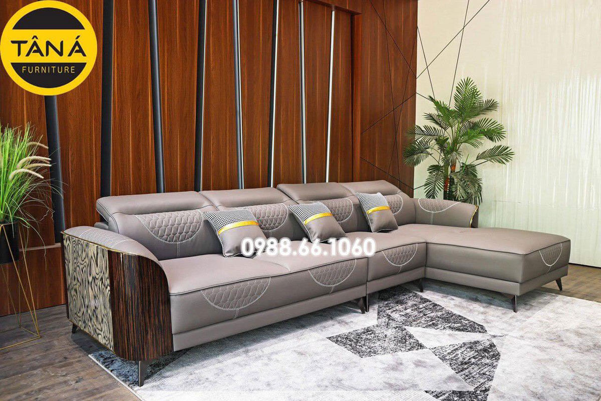 Sofa Gỗ Sồi Nga TA-603A Bọc Da Cao Cấp Lau Được Mực Phong Cách Hiện Đại