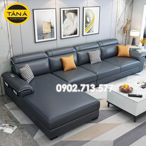 Sofa Gỗ Bọc Da Góc Chữ L Cho Chung Cư Hiện Đại N155