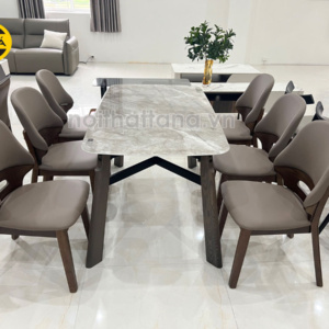 Bộ Bàn Ăn 1,4m BA-T-98 Mặt Đá Tự Nhiên + 6 Ghế Gỗ Hương Thái Nhập Khẩu Đài Loan