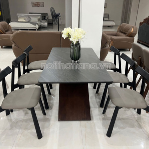 Bộ Bàn Ăn 1m6 BA-T-073 Mặt Đá Men Chống Trầy Xước + 6 Ghế Gỗ Hương Thái Nhập Khẩu Đài Loan