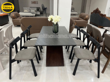 Bộ Bàn Ăn 1m6 BA-T-073 Mặt Đá Men Chống Trầy Xước + 6 Ghế Gỗ Hương Thái Nhập Khẩu Đài Loan