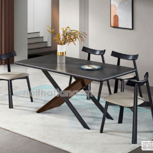 Bộ Bàn Ăn 1m6 BA-T-073 Mặt Đá Men Chống Trầy Xước + 6 Ghế Gỗ Hương Thái Nhập Khẩu Đài Loan