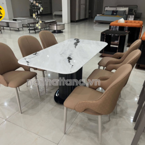 Bộ Bàn Ăn 1,5m BA-C02 Mặt Đá Tự Nhiên + 6 Ghế Chân Sắt Nhập Khẩu