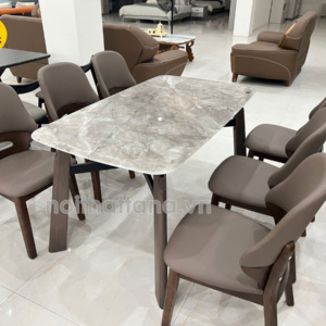 Bộ Bàn Ăn 1,4m BA-T-98 Mặt Đá Tự Nhiên + 6 Ghế Gỗ Hương Thái Nhập Khẩu Đài Loan
