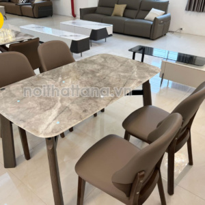 Bộ Bàn Ăn 1,4m BA-T-98 Mặt Đá Tự Nhiên + 6 Ghế Gỗ Hương Thái Nhập Khẩu Đài Loan