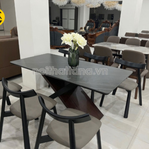 Bộ Bàn Ăn 1m6 BA-T-073 Mặt Đá Men Chống Trầy Xước + 6 Ghế Gỗ Hương Thái Nhập Khẩu Đài Loan