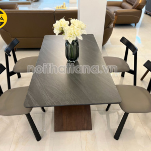 Bộ Bàn Ăn 1m6 BA-T-073 Mặt Đá Men Chống Trầy Xước + 6 Ghế Gỗ Hương Thái Nhập Khẩu Đài Loan