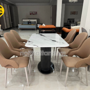 Bộ Bàn Ăn 1,5m BA-C02 Mặt Đá Tự Nhiên + 6 Ghế Chân Sắt Nhập Khẩu