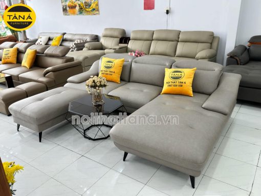 Sofa Da Chân Sắt Tay Lượn N157 Đẹp Mê Ly