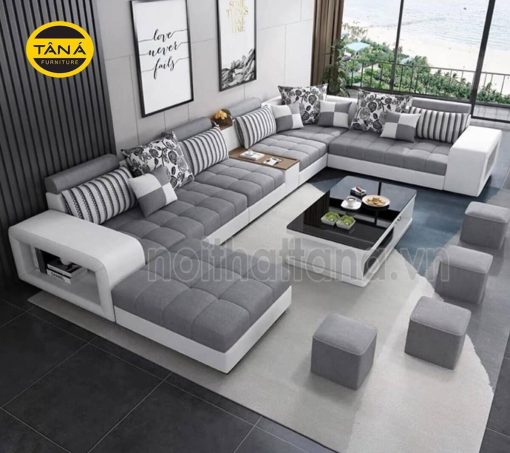 Sofa Vải Góc Lớn TV12 Kiểu Chữ U Tay Tựa Vuông Sang Trọng