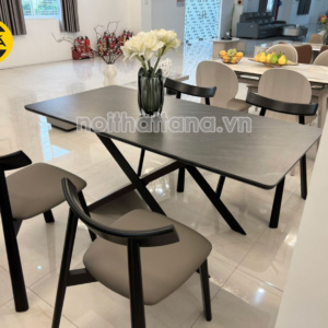 Bộ Bàn Ăn 1m6 BA-T-073 Mặt Đá Men Chống Trầy Xước + 6 Ghế Gỗ Hương Thái Nhập Khẩu Đài Loan