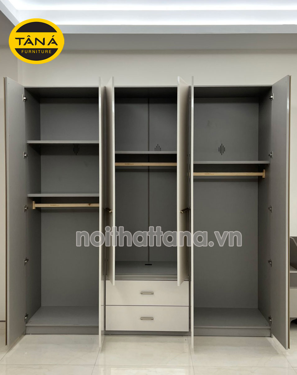Mua tủ quần áo 6 cánh Gỗ mdf AT-E268 Màu Xám Sang Trọng, Phong Cách Hiện Đại Nhập Khẩu