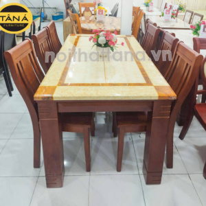 Bộ Bàn Ăn 6 Ghế Gỗ Sồi Mặt Đá Hiện Đại BA45