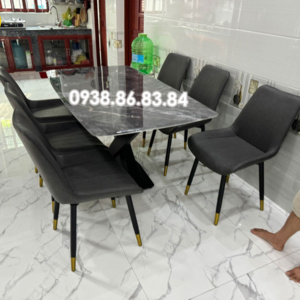 Bộ Bàn Ăn Mặt Đá 6 Ghế Chân Sắt BA94 Nhập Khẩu